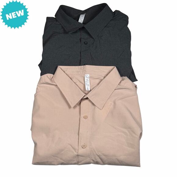 STYLUS Other - Stylus Shirt Men's Size XL Lot of 2 Short Sleeve Button Up Peach & Charcoal NEW